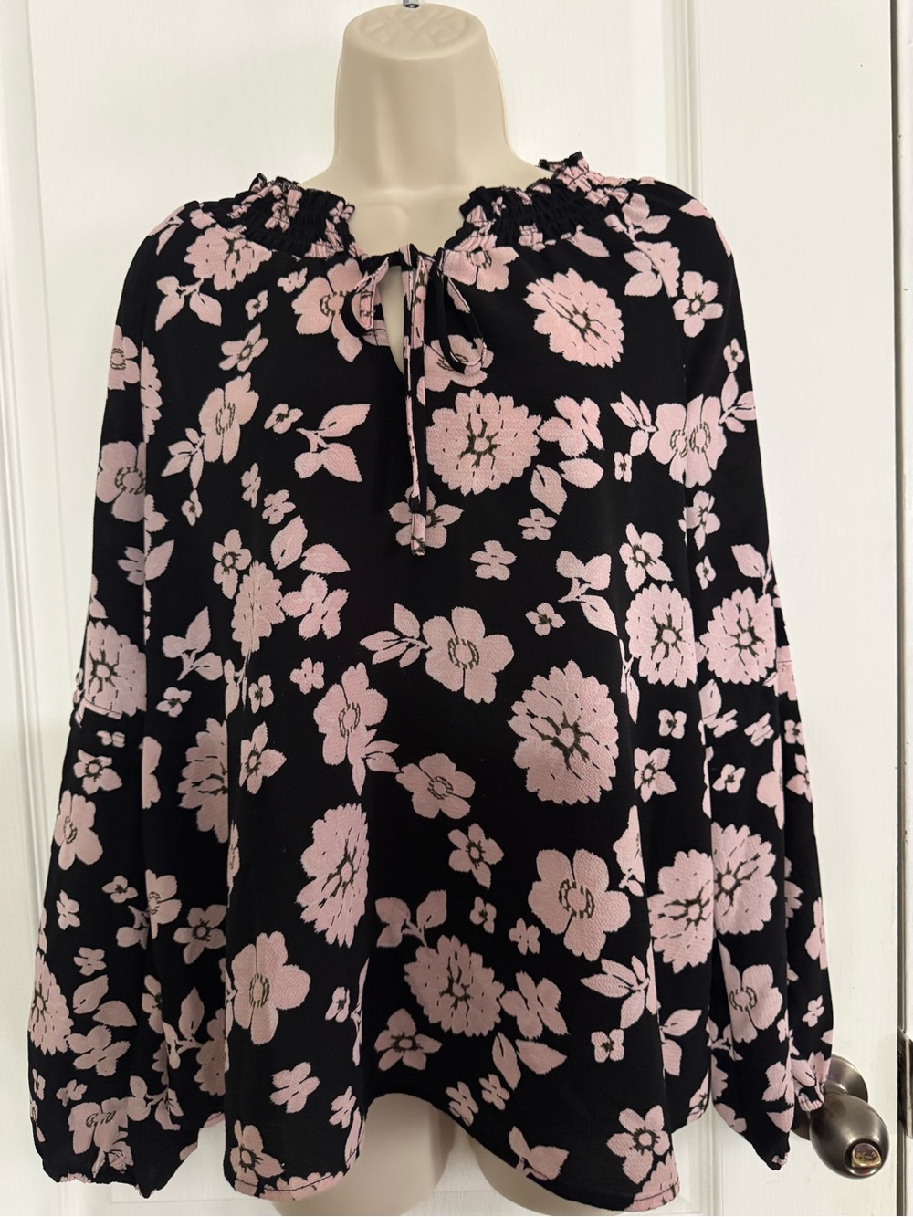 Women's Black Blouse with Pink Floral Print